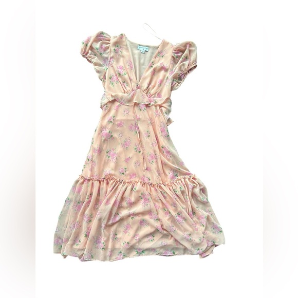 LoveShackFancy for Target Pink floral Short Sleeve Midi Dress Size 0 - Picture 4 of 10